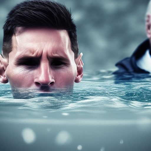 Messi and Biden under water ultra-realistic portrait cinematic lighting 80mm lens, 8k, photography bokeh