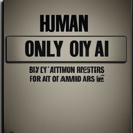 "Human", "artists", "only", text inside a sign or canvas