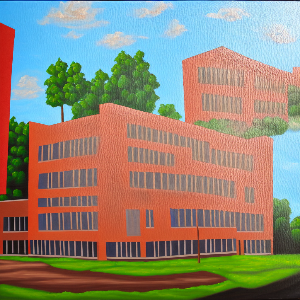 Highschool building oil painting on canvas