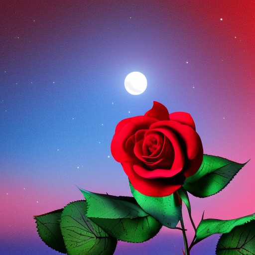 dying rose in the moonlight with vibrant colors and subtle background scenery 