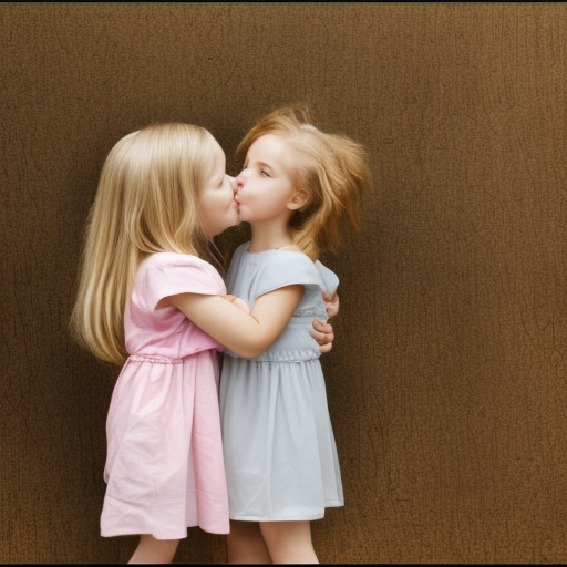 two model little girl kissing 