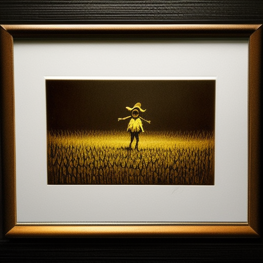 Scarecrow in a field of corn at night Engraving by Craig Davison
