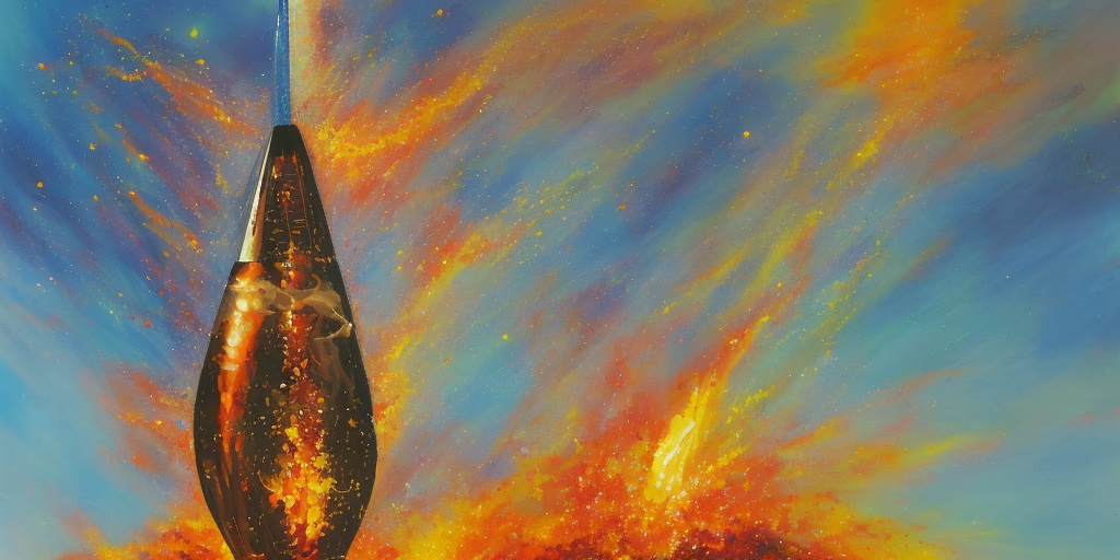 a oil painting of an exploding disco rocket