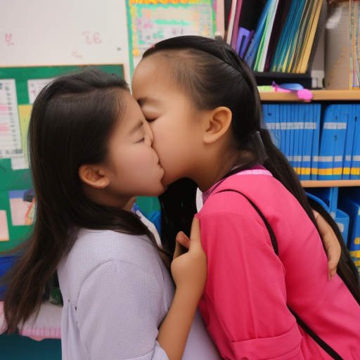 two elementary school melayu girl kissing in charger room 