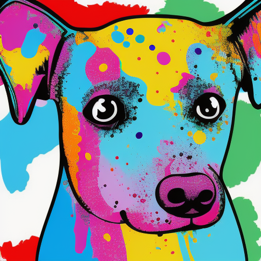 Colorful dog made of paint splatters, tshirt design vector graphics, detail design, contour, white background, full size body, no crop