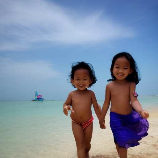 two little melayu girl in beach