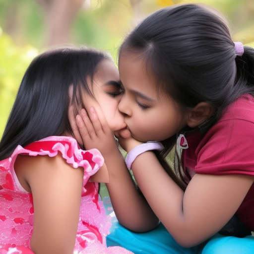 two Little actress malay girl kissing in love story 