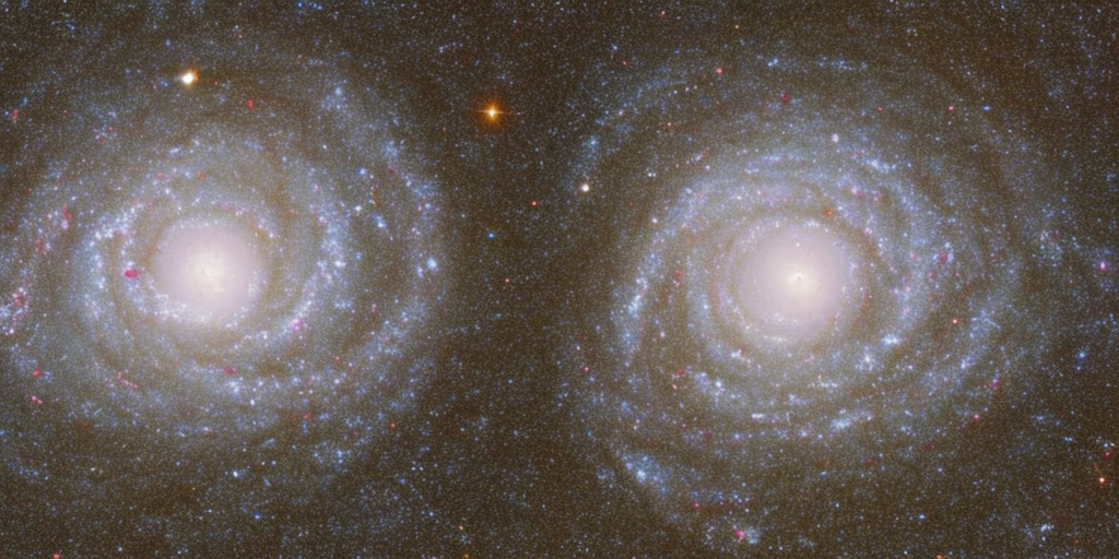 a photo of a Beautiful spiral galaxy NGC 6744 is nearly 175,000 light-years across, larger than our own Milky Way. It lies some 30 million light-years distant in the southern constellation Pavo, its galactic disk tilted towards our line of sight. This Hubble close-up of the nearby island universe spans about 24,000 light-years across NGC 6744's central region in a detailed portrait that combines visible light and ultraviolet image data. The giant galaxy's yellowish core is dominated by the visible light from old, cool stars. Beyond the core are pinkish star forming regions and young star clusters scattered along the inner spiral arms. The young star clusters are bright at ultraviolet wavelengths, shown in blue and magenta hues. 