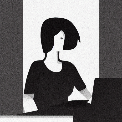 Lonely female programmer black and white pencil illustration high quality