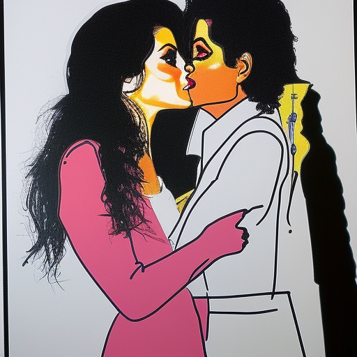 Diana and Michael Jackson's princess kiss, drawn in the style of Andy Warhol 