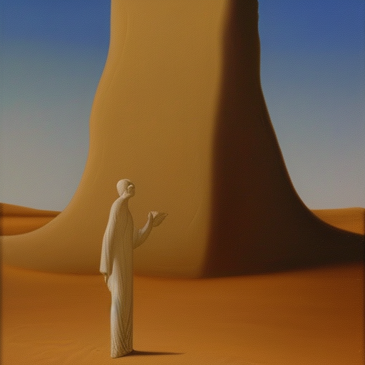 frontal view of an ivory obelisque standing alone in the desert oil painting 