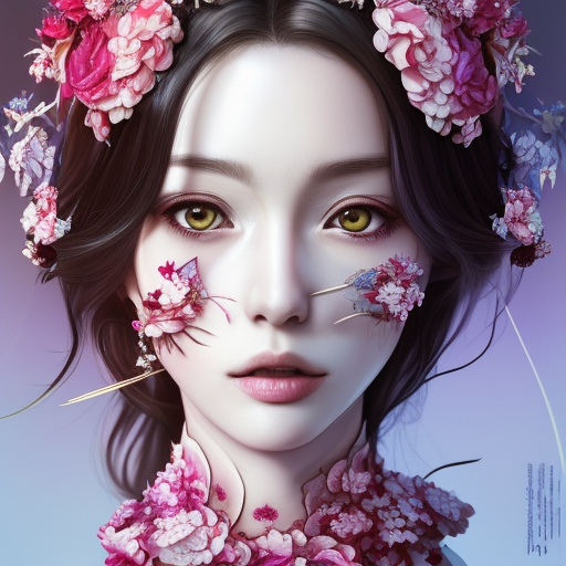 the portrait of the absurdly beautiful, graceful, elegant, gorgeous, fashionable photorealistic anime western woman made of cherries and white petals with tears, an ultrafine hyperdetailed illustration by kim jung gi, irakli nadar, intricate linework, bright colors, octopath traveler, final fantasy, unreal engine highly rendered, global illumination, radiant light, intricate environment