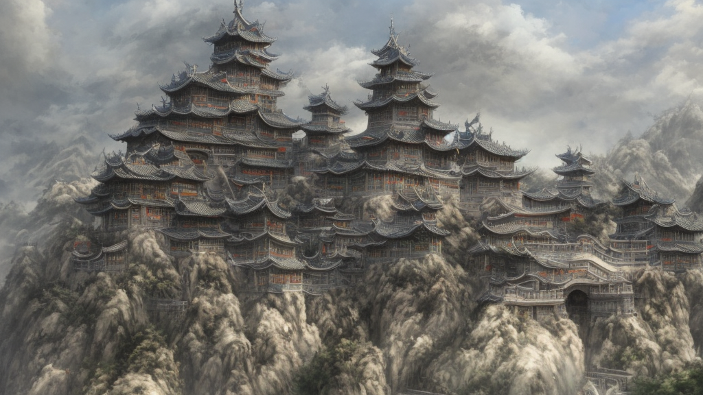 dynamic composition, motion, ultra-detailed, incredibly detailed, a lot of details, amazing fine details and brush strokes, colorful and grayish palette, smooth, HD semirealistic anime CG concept art digital painting, watercolor oil painting of epic castle gate, from Three Kingdoms, by a Chinese artist at ArtStation, by Huang Guangjian, Fenghua Zhong, Ruan Jia, Xin Jin and Wei Chang. Realistic artwork of a Chinese videogame, gradients, gentle an harmonic grayish colors.