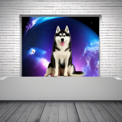 husky in space, galaxy background, photo realistic, 3d, hyper realistic, highly detailed, studio lighting