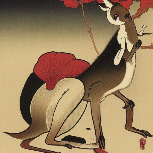 a painting of a kangaroo wearing a costume, a portrait by Koson Ohara, featured on pixiv, ukiyo-e, ukiyo-e, woodcut, chiaroscuro