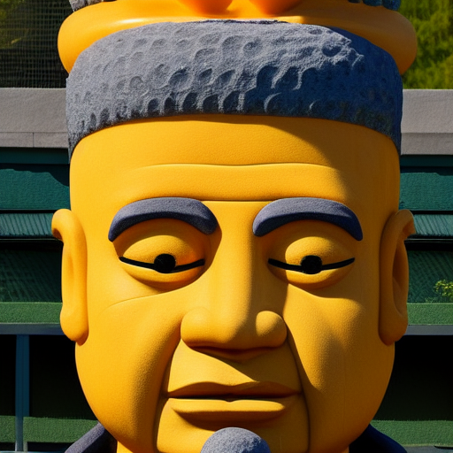 the head of homer simpson on the statue of the buddha