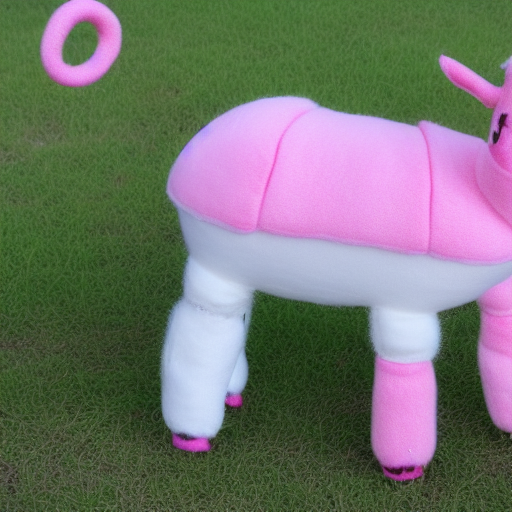 A goat stuffy that is pink and green