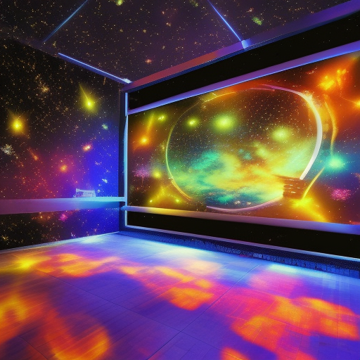 party dj music club on a spaceship with windows showing the vast universe, stars everywhere, beautiful hyper reality