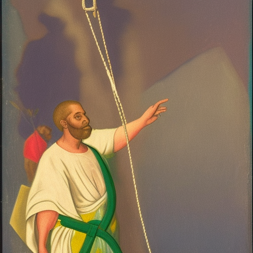 prophet wearing viridian rope standing on fish
