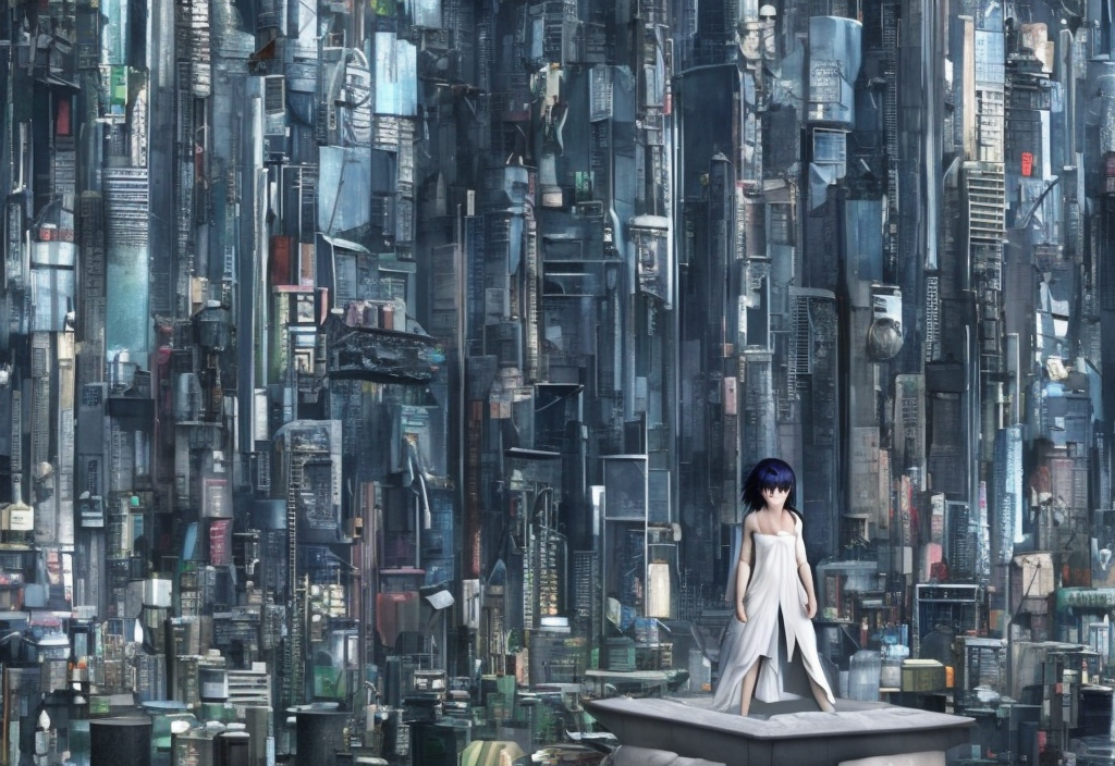 realistic ghost in the shell movie building made of rubbish