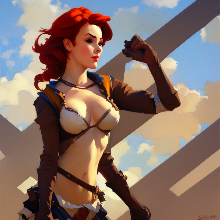 Greg Manchess portrait painting of Triss Merigold as Overwatch character, medium shot, asymmetrical, profile picture, Organic Painting, sunny day, Matte Painting, bold shapes, hard edges, street art, trending on artstation, by Huang Guangjian and Gil Elvgren and Sachin Teng