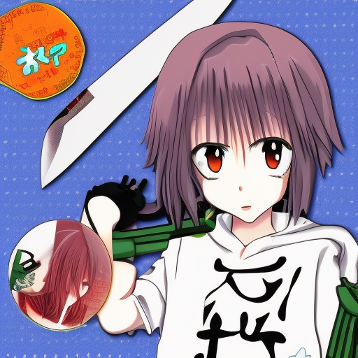 Anime style, agome with knife 