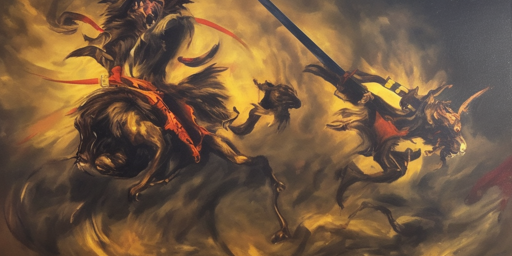 a oil painting of Run Japing keep running! ZERRRRBERUS is one, as I am, one of those young people who had a sword pressed into their hands without being asked.