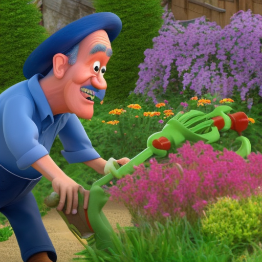 Old man  happy working in garden,Nice face ,Pixar ,cartoon