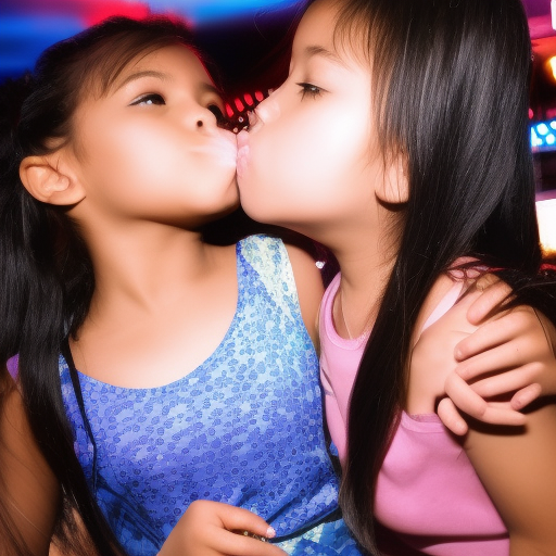 two Little actress melayu girl kissing in night club 