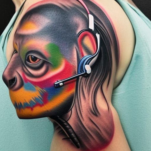 Color Tattoo graffiti monkey wearing headphones