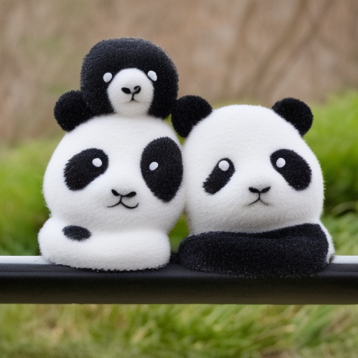 little pandas hugging on the bench