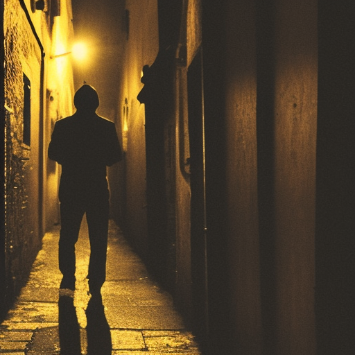 Demonic shadow in dark alleyway 