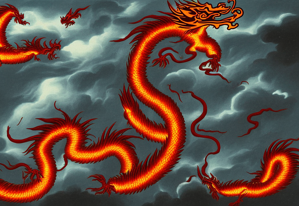 an eastern dragon represented by thunderbolts from a storm