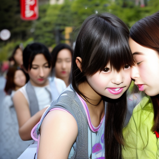 two preteens japanese girl kissing 