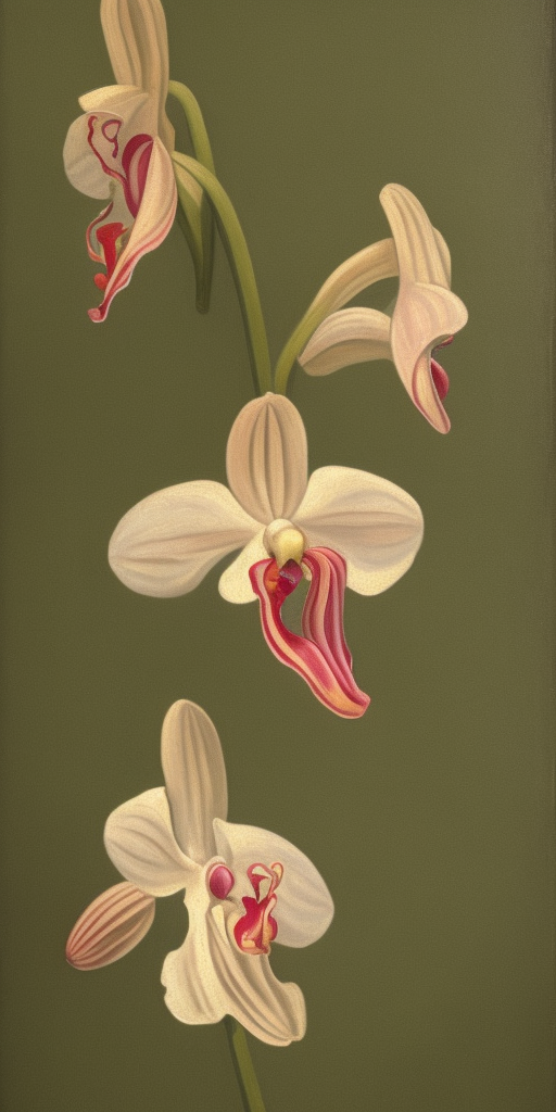 a classicism painting of an orchid blossom opens and out comes a rocket (like from an egg)