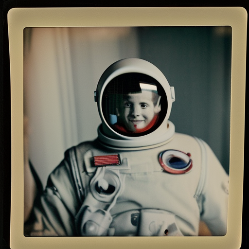 Portrait, Old Polaroid 1950s plastic toy spaceman with helmet