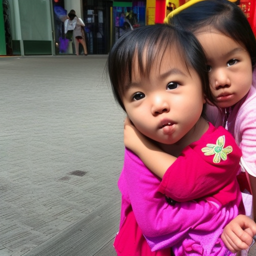 two Little melayu girl kissing in town 
