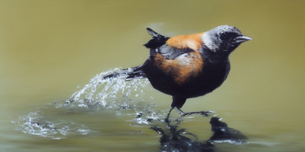 a oil painting of A bird suffocates in water