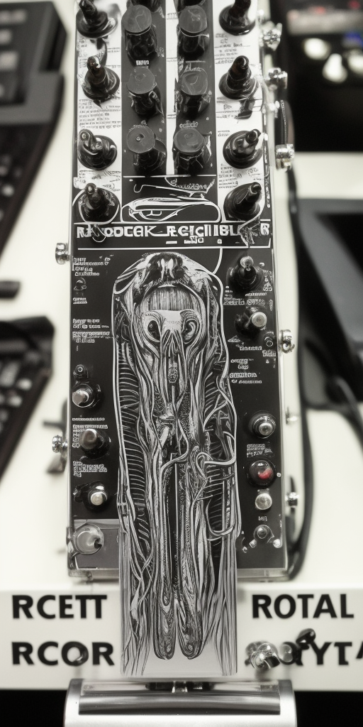 a H.R. Giger of Rocket Guitar Keyboard Synthesizer Microphone