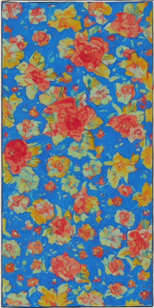 Square painting in the center of which is a volume control labeled from 1 to 11, as it is typically found in guitar amplifiers. He stands, but not quite on 11. The background is a dark blue floral pattern.