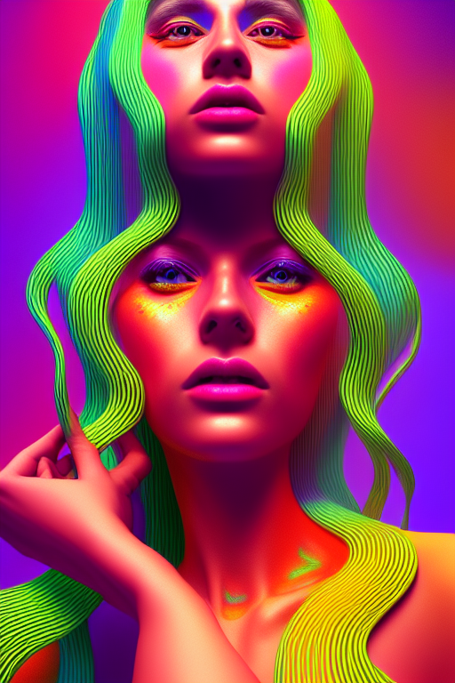 A psychedelic portrait of beautiful woman, vibrant color scheme, highly detailed, in the style of romanticism, cinematic, artstation, Moebius, golden ratio, incredible art, masterpiece ultra realism Unreal 5 render with nanite, global illumination and path tracing, cinematic post-processing