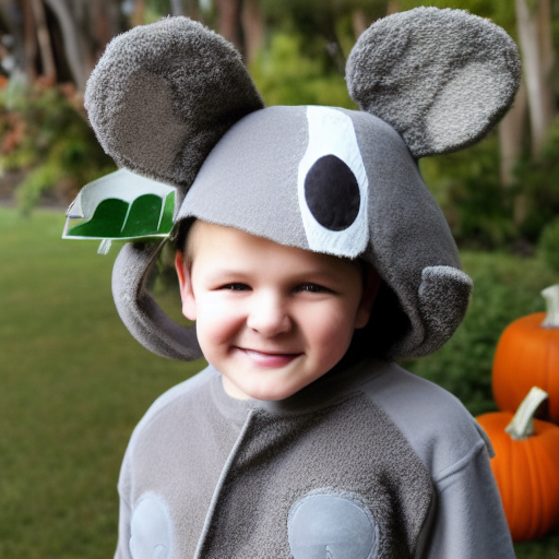 a boy wearing a hand made halloween koala costume