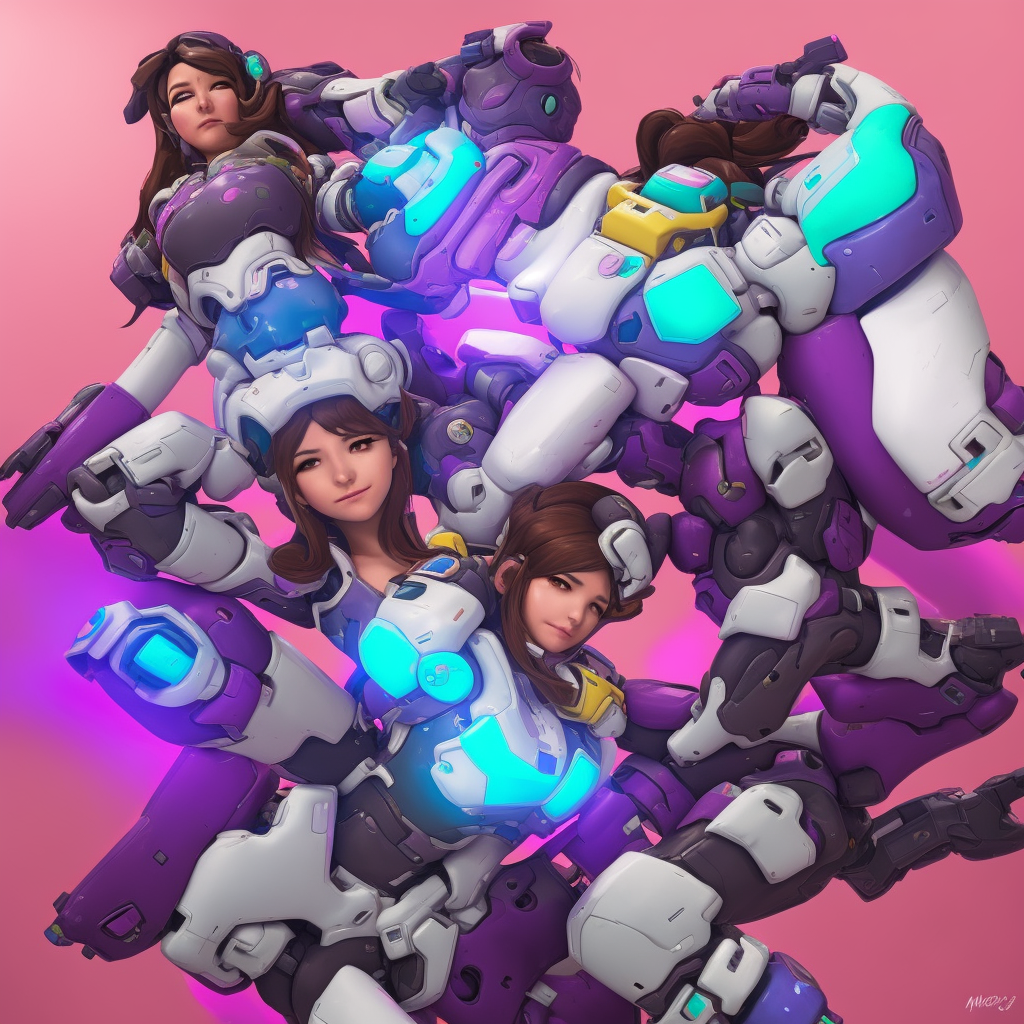 D.Va from Overwatch taking a nap on top of her Meka