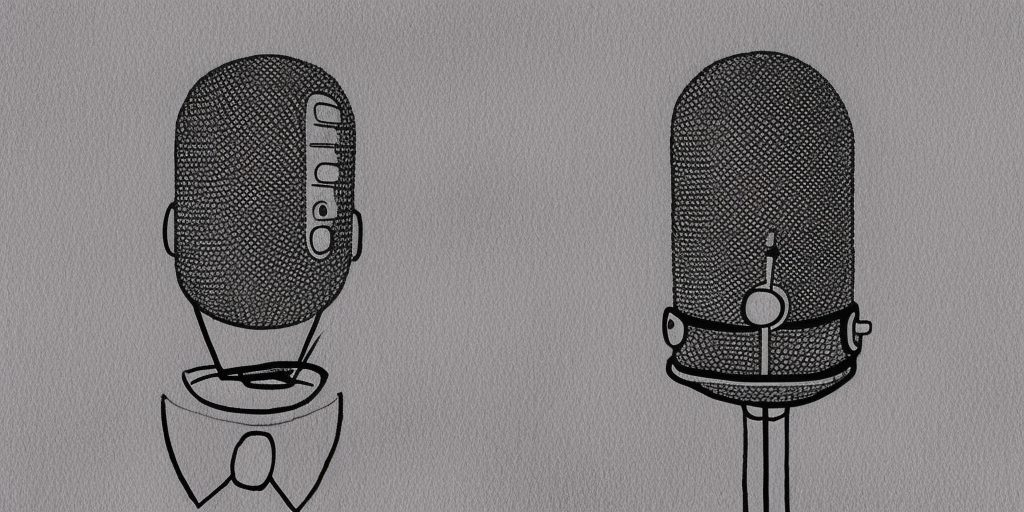 a drawing of an living Microphone with an face in front of the Grand Budapest Hotel