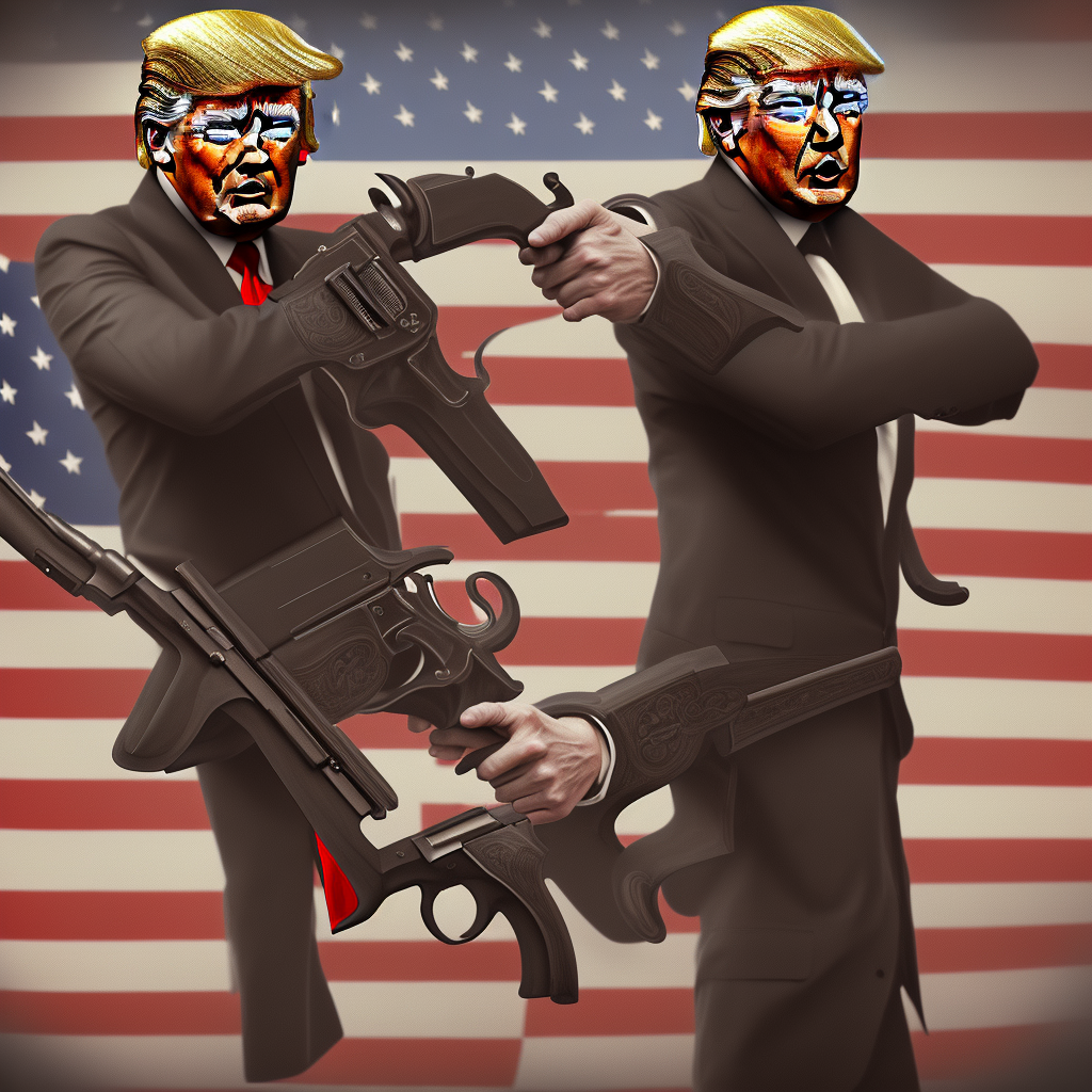 Digital painting of a clint eastwwod with donald trump face, artstation, 8k, extremely detailed, ornate, cinematic lighting, vivid. shooting single action revolver