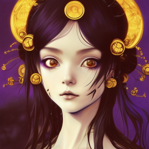 portrait of beautiful young gothic anime maiden, cute-fine-face, pretty face, realistic shaded Perfect face, fine details. Anime, cyberpunk, Warhammer, highly detailed, artstation, illustration, art by Ilya Kuvshinov and Gustav Klimt and Gustav Klimt and Gustav Klimt and Gustav Klimt