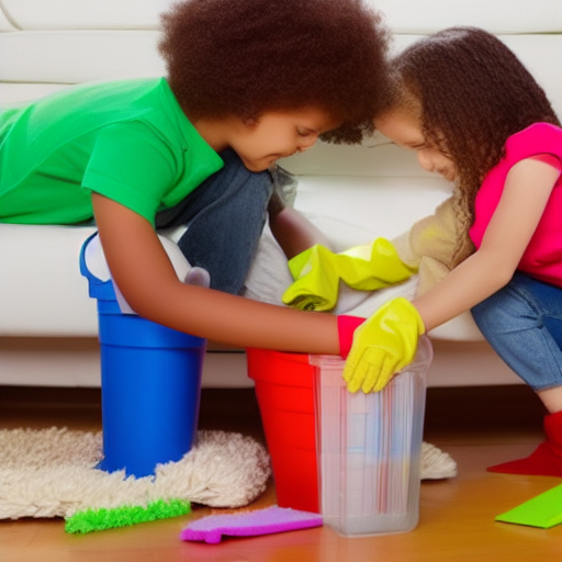 children cleaning house