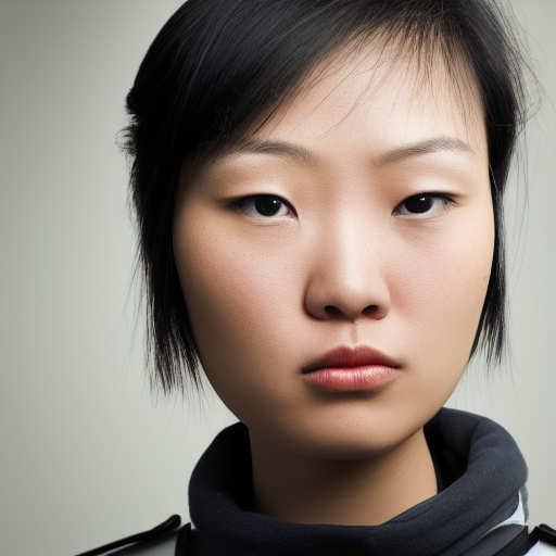 Portrait photo of an |[attractive]| |[young]| |[female]| |[asian]| |[police]|, make up, blue on red, side profile, looking away, serious eyes, 50mm portrait photography, hard rim lighting%>