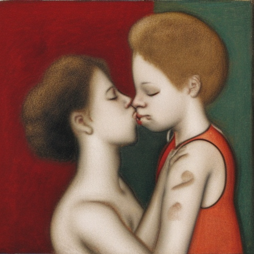 Two women kissing boy
