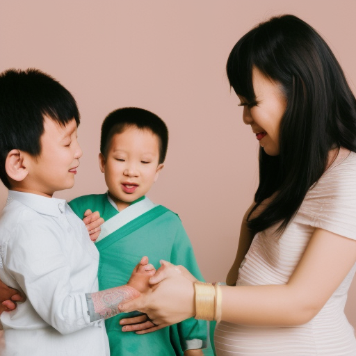 three pregnant asian women marrying little boy 
